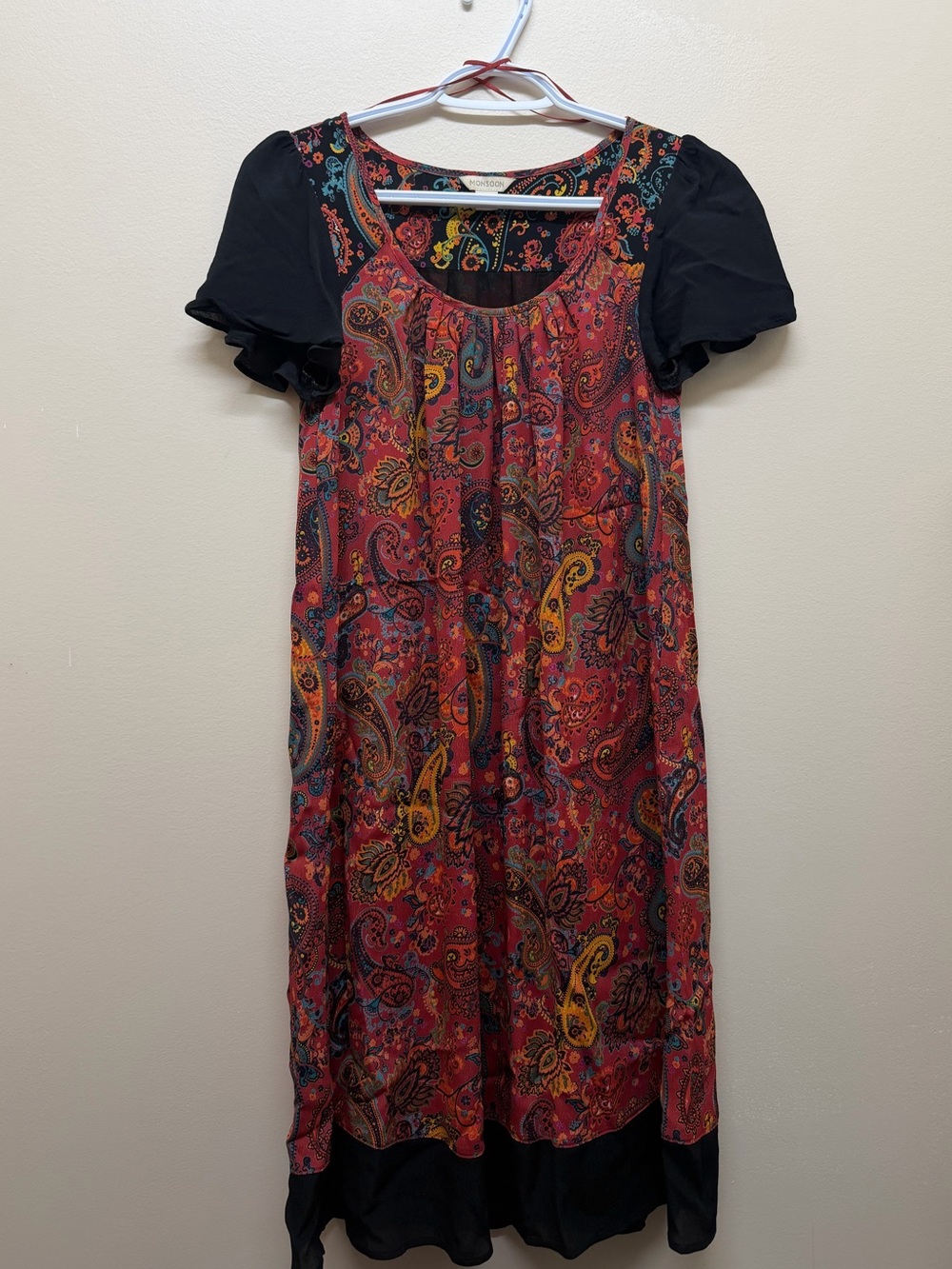 Monsoon Red Paisley Short-Sleeve Dress